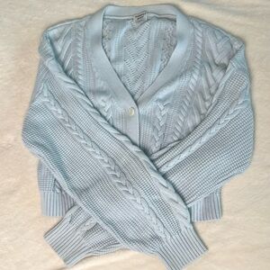 Aritzia M Sunday Best sky blue chunky knit cropped cardigan